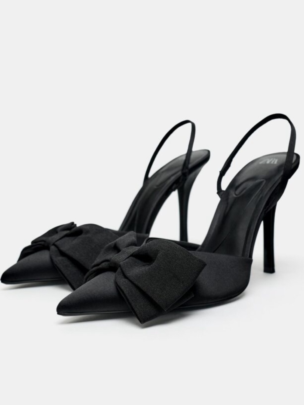Zara Black Pointed Bow Slingback Heels